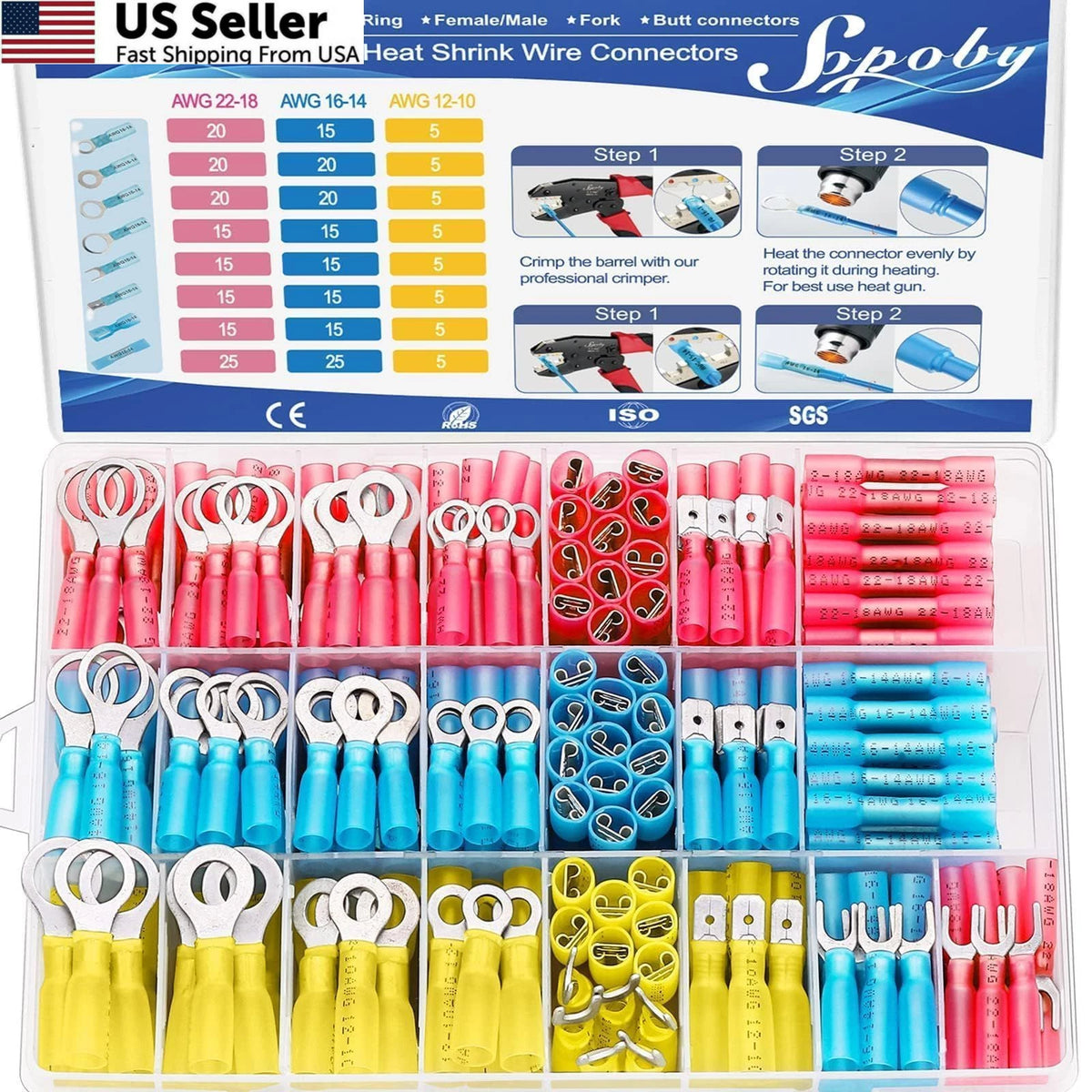 325PCS Marine Grade Heat Shrink Wire Connectors for Various Applications