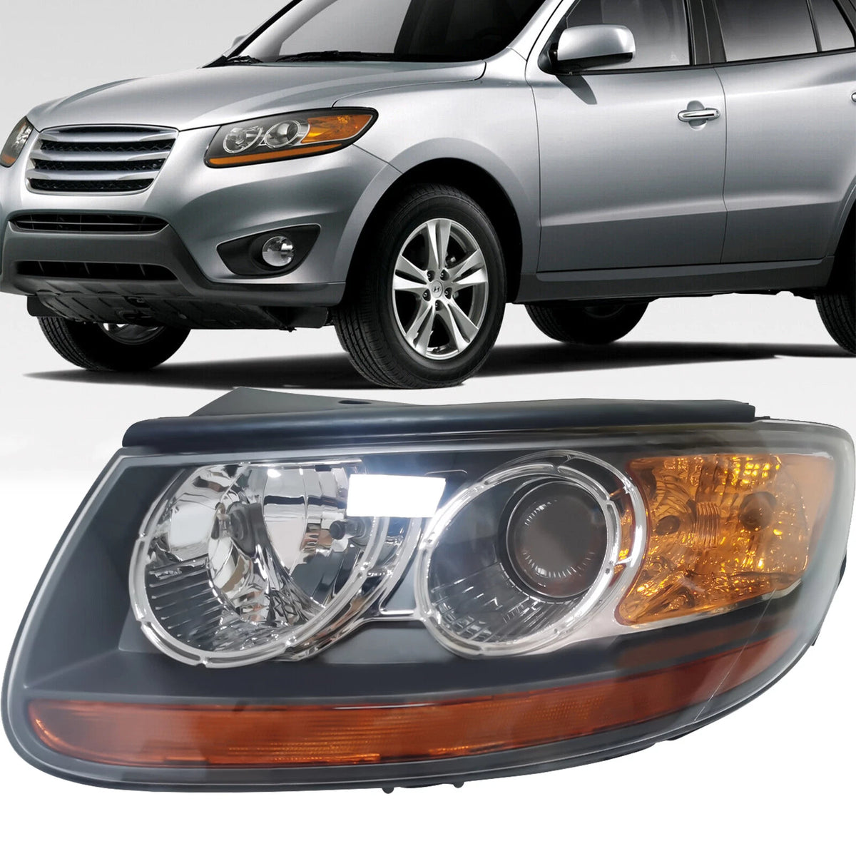 Left Driver Side Halogen Headlight Lamp Assembly for Hyundai Santa Fe (2007–2012) - 921010W100, 921010W500