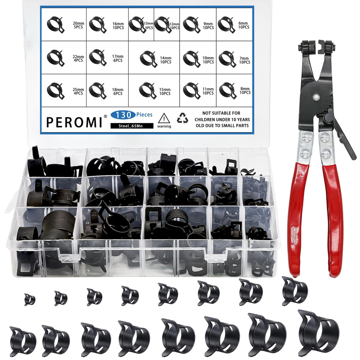130Pcs Spring Band Hose Clamps Set for Universal Use (6-25mm)