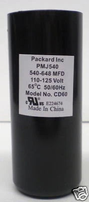 Packard PMJ540 Motor Start Capacitor 540-648 MFD UF / 110-125 VAC