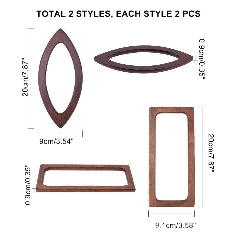 2 Wooden Square Handles for Handbags (DIY)