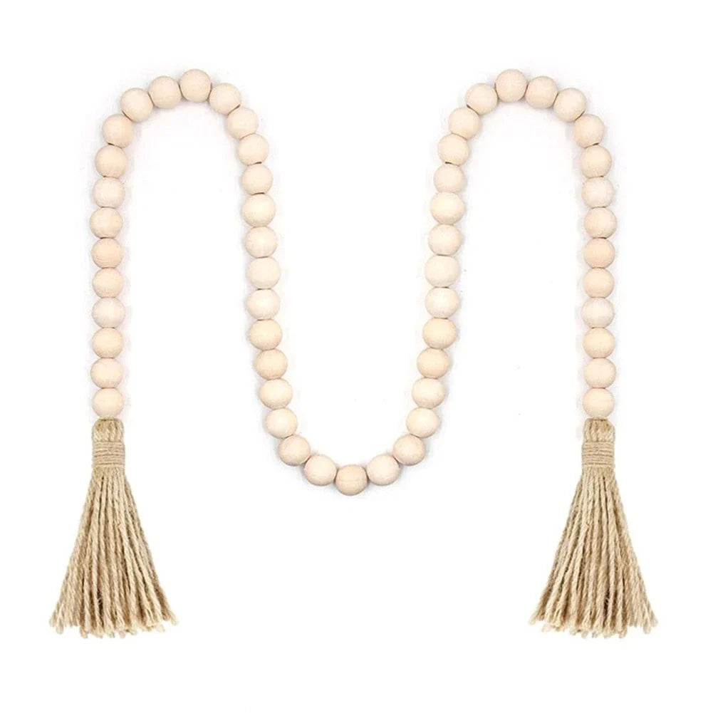 Set of 2 Rustic Wooden Bead Curtain Tiebacks with Tassels for Indoor/Outdoor