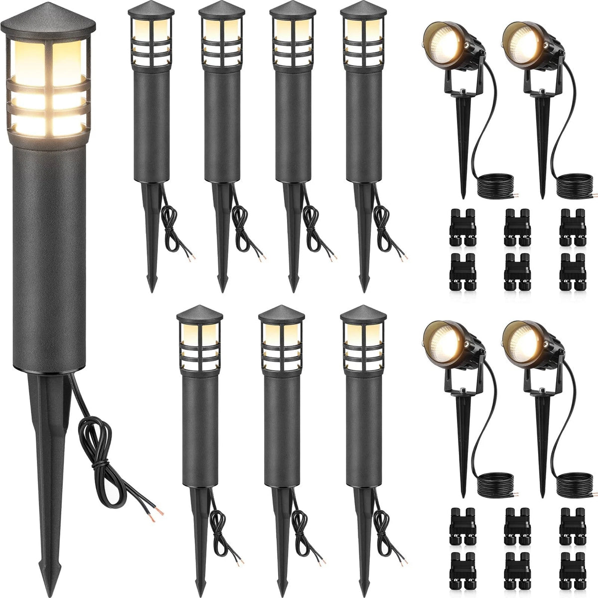 12X Low Voltage Landscape Lighting Kit Path Spotlights for Garden Yard Patio