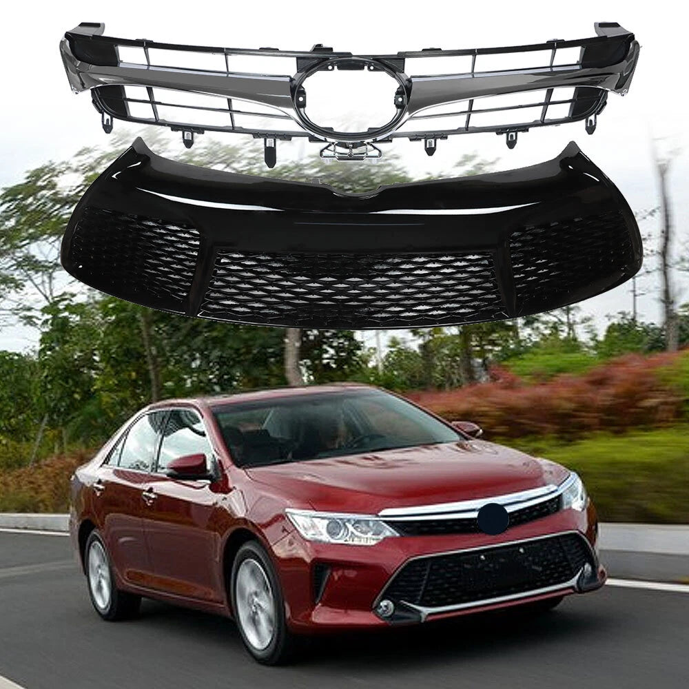 Grille Bumper Front Upper Lower Black Chrome for Toyota Camry SE (2015–2017)