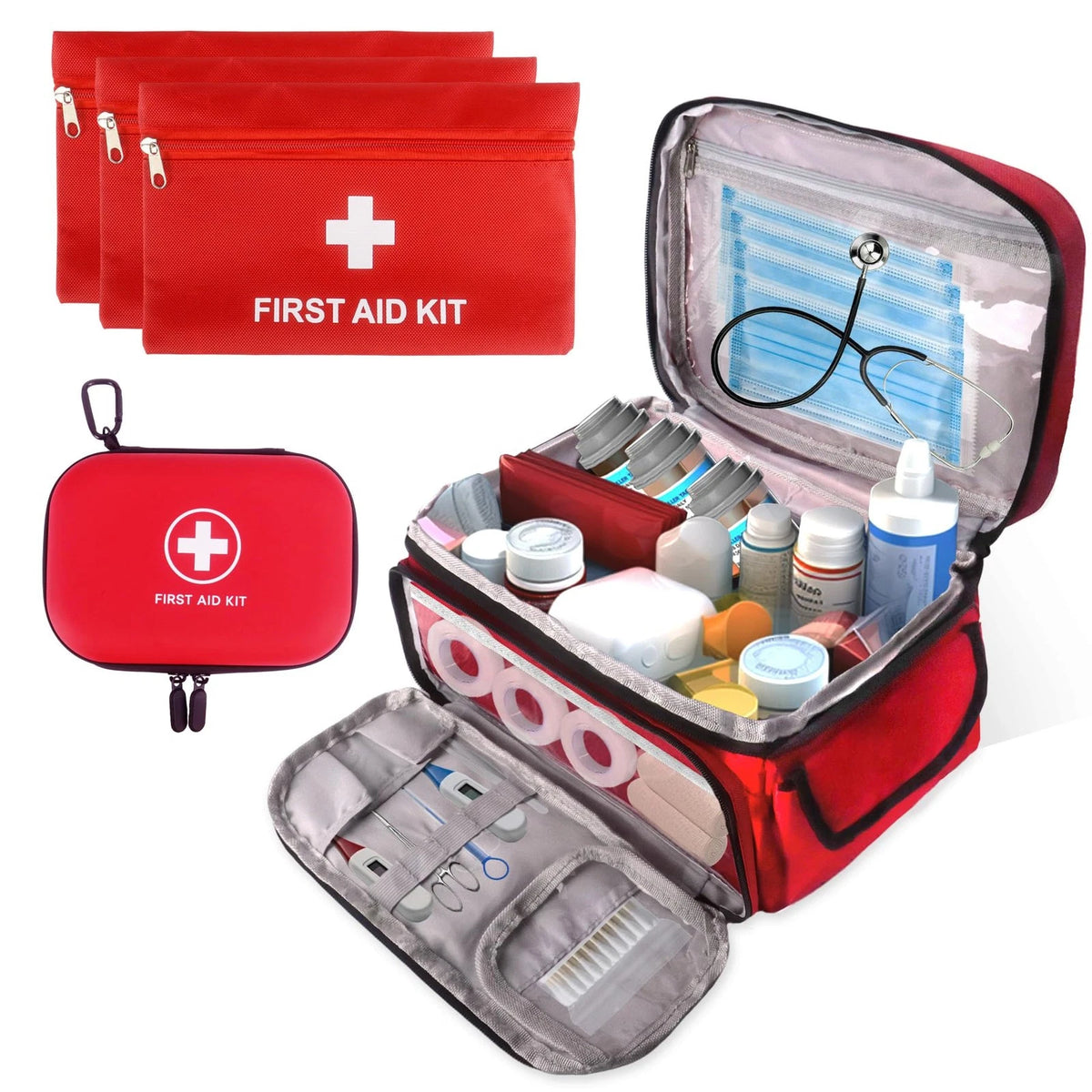 5X First Aid Bag Empty for Medical Use (11.42"x 7.7"x 6.9") Red