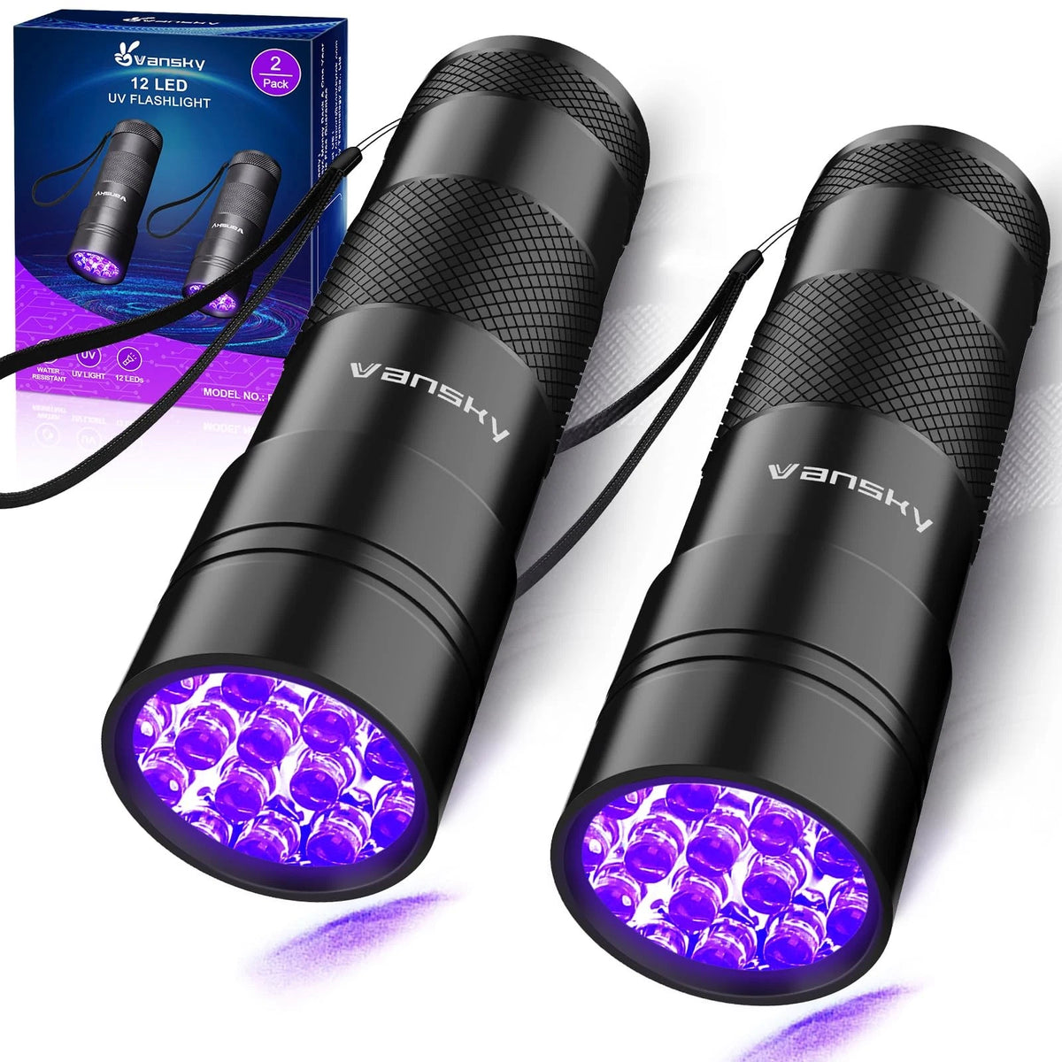 2X Black Light UV Flashlight for Vansky (395nm, 12 LED)