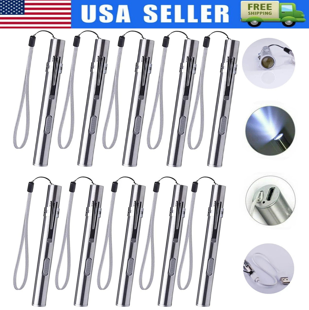 100x LED USB Rechargeable Mini Flashlight Pen Light 1000 Lumens