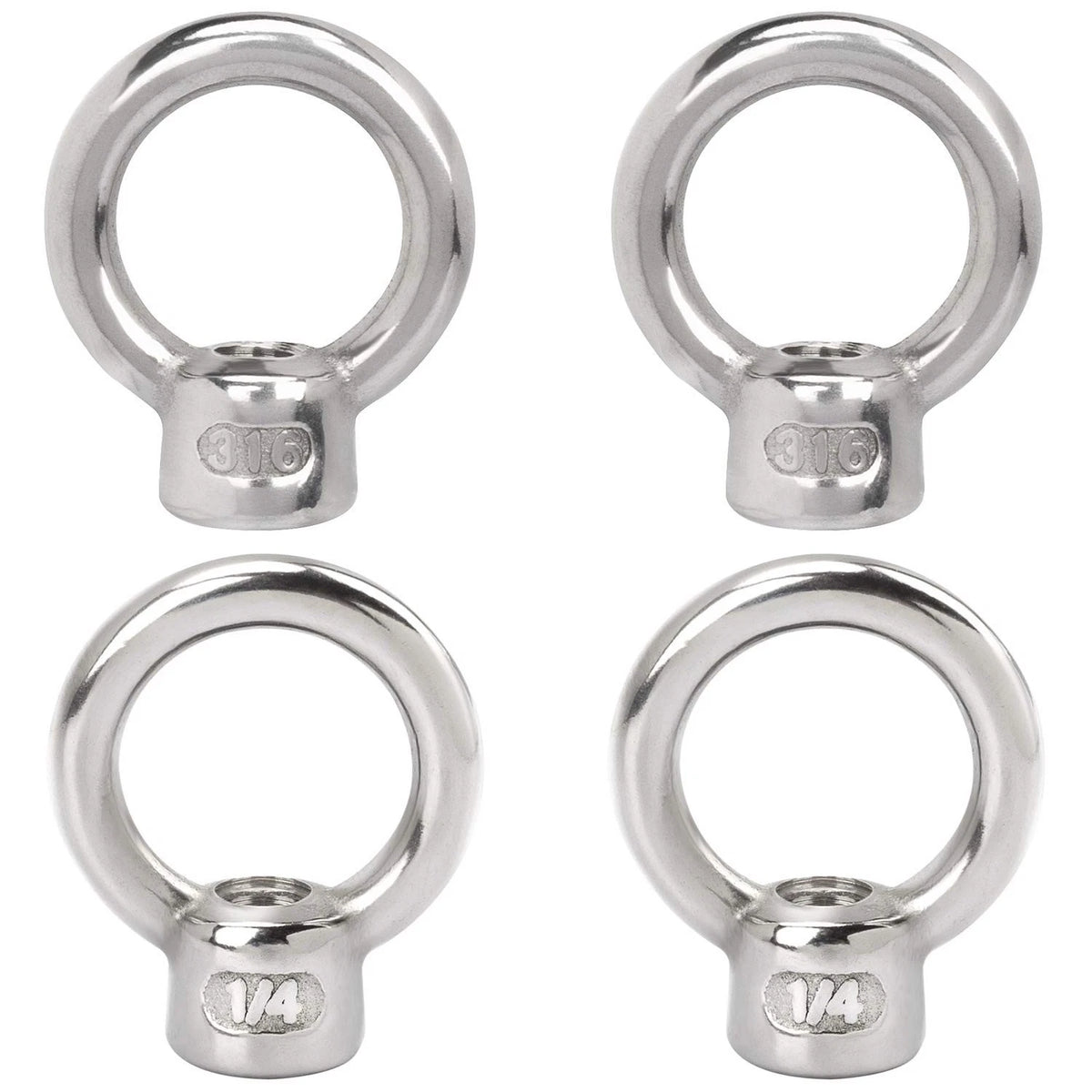 4X Stainless Steel 316 Lifting Eye Nut 1/4" UNC for Automotive