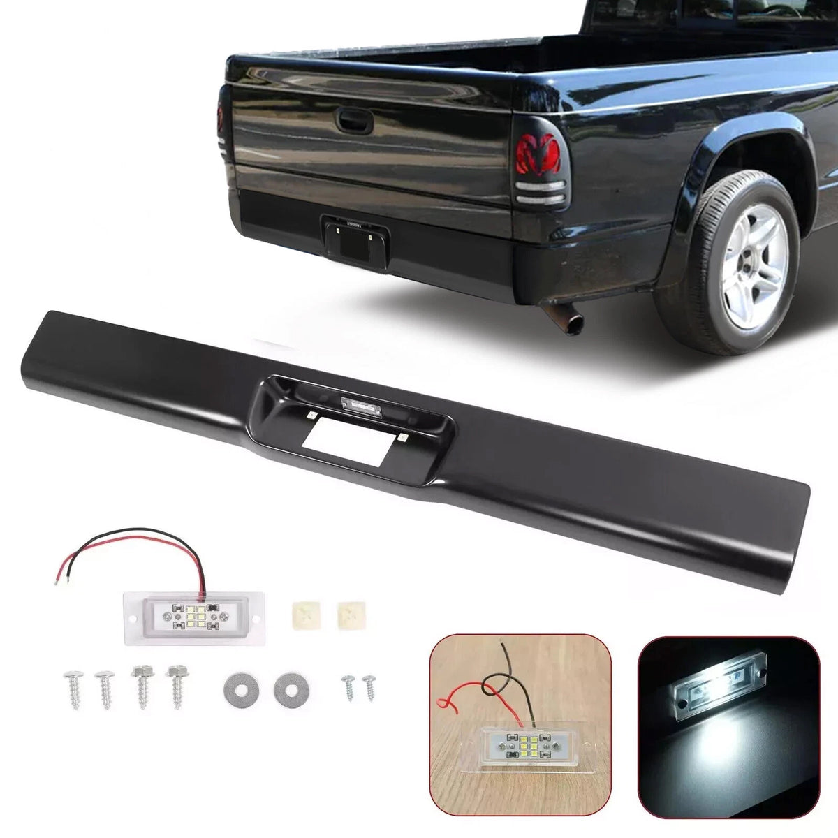 Rear Bumper Roll Pan w/License Plate Light for Dodge Dakota (1997–2004) BACP000000262