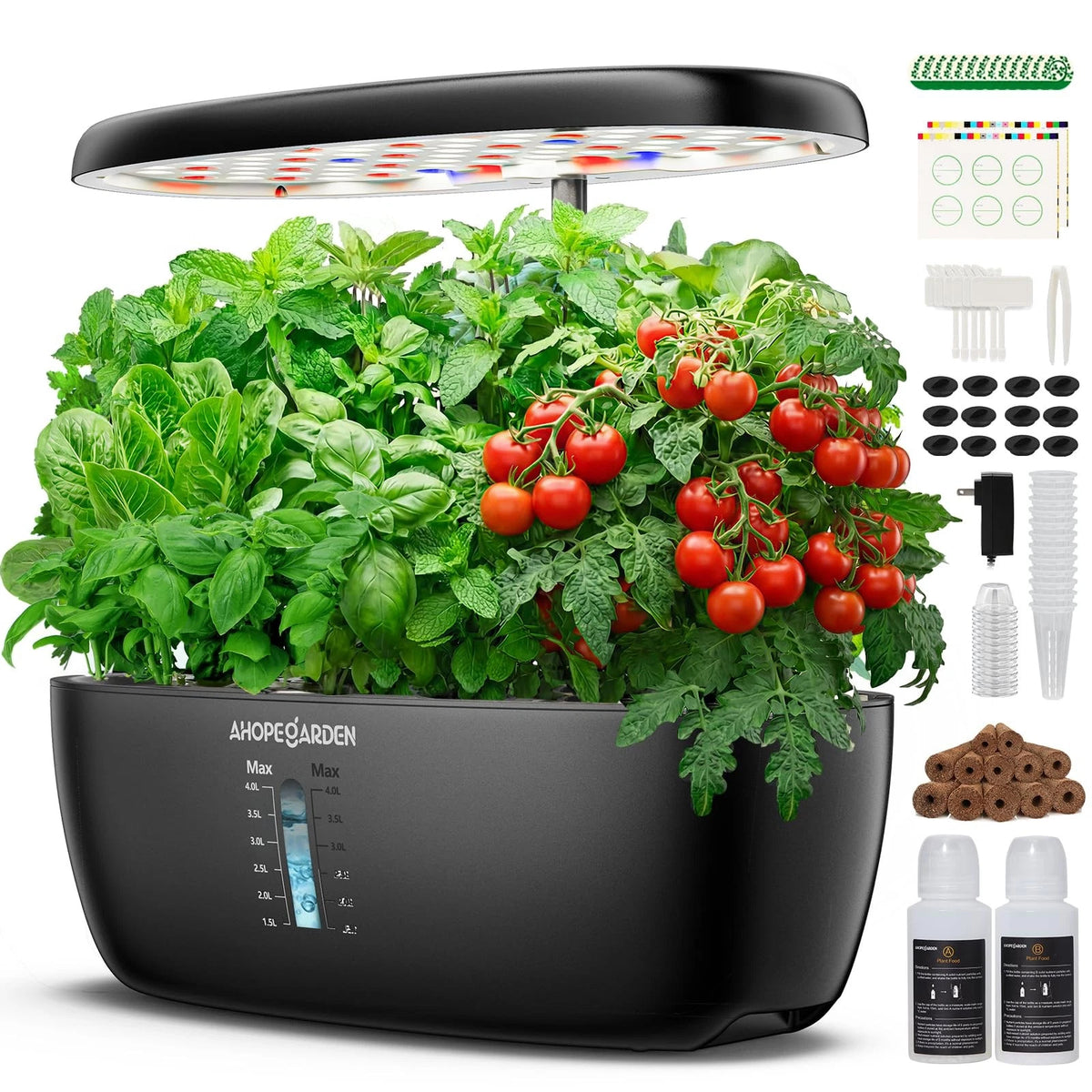 Indoor Hydroponics Growing System for Ahopegarden (12 Pods, Matte Black)