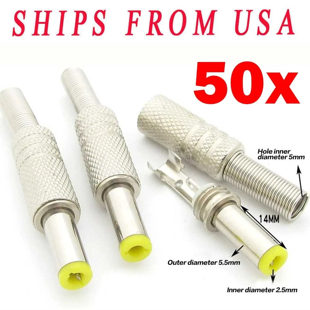 50pcs DC Power Jack 5.5mm x 2.5mm Male Plug Adapter Connector