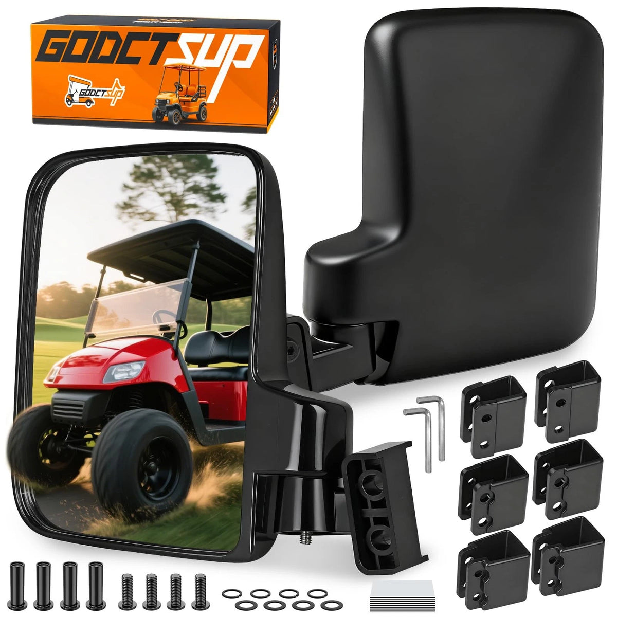 Golf Cart Mirrors for Golf Cart (No Drilling, Black)
