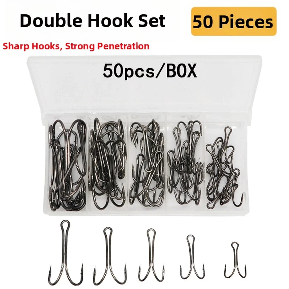 50pcs Double Hooks for Fishing (High Carbon Steel)