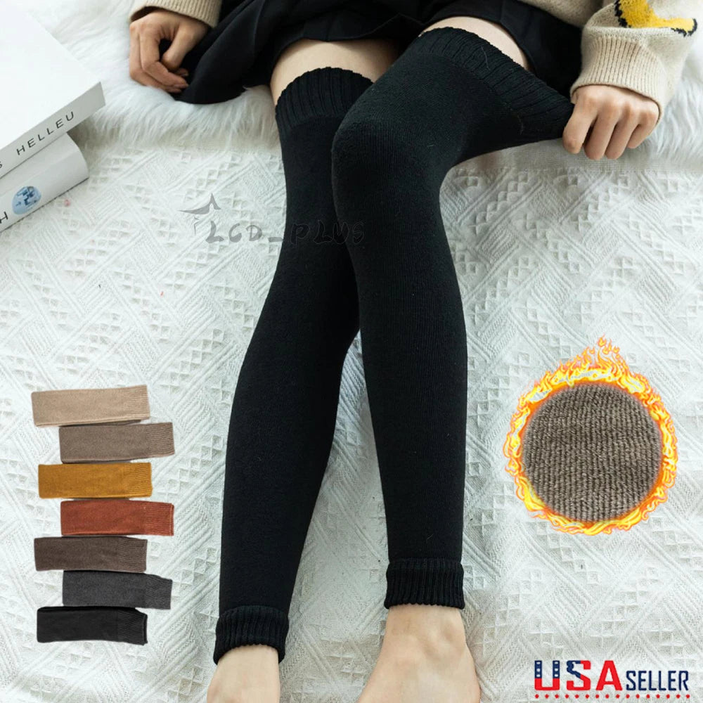2X Women's Soft Knit Thigh High Boot Socks Extra Long Winter Leg Warmers