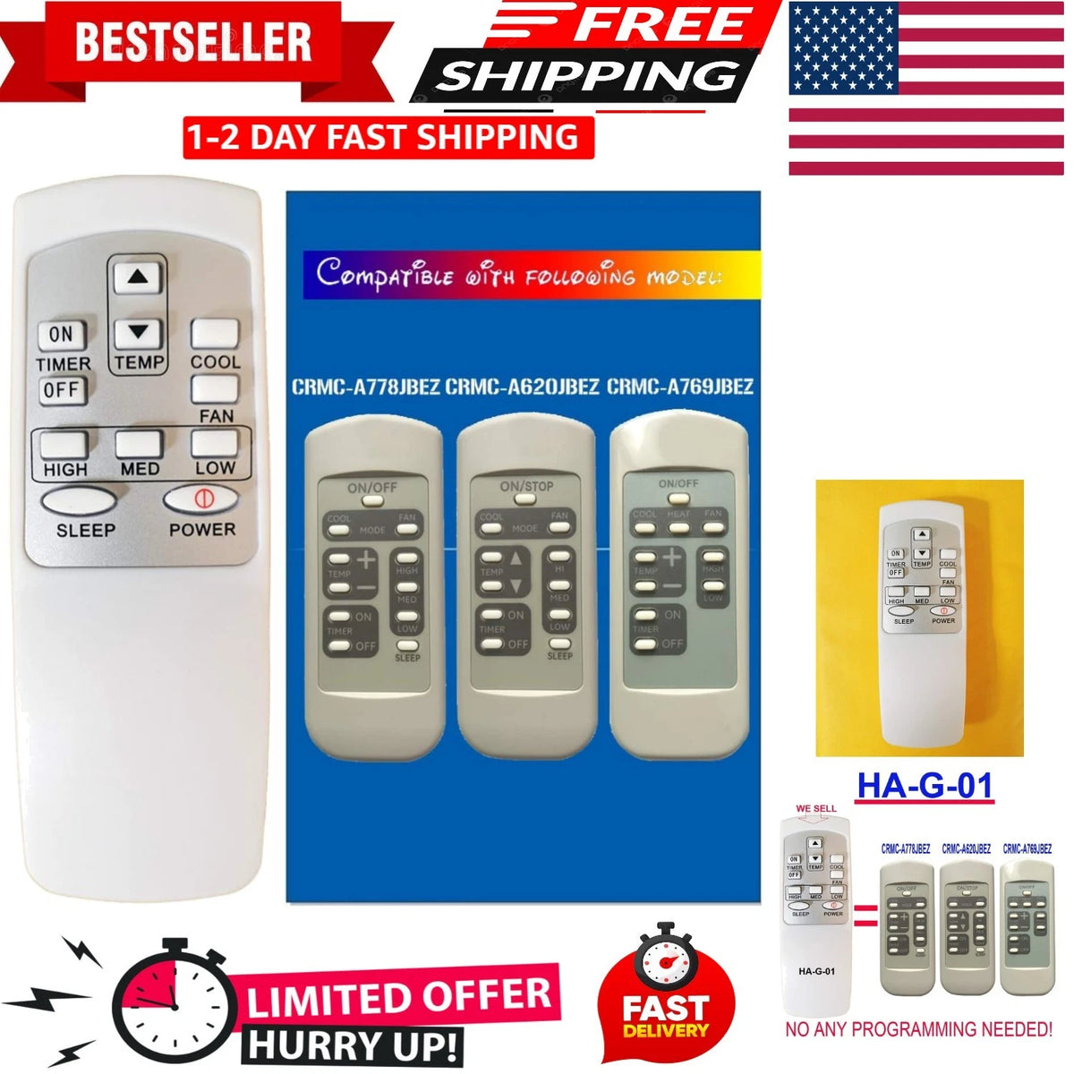 Replacement Remote Control for GE Window Air Conditioner (HA-G-01)