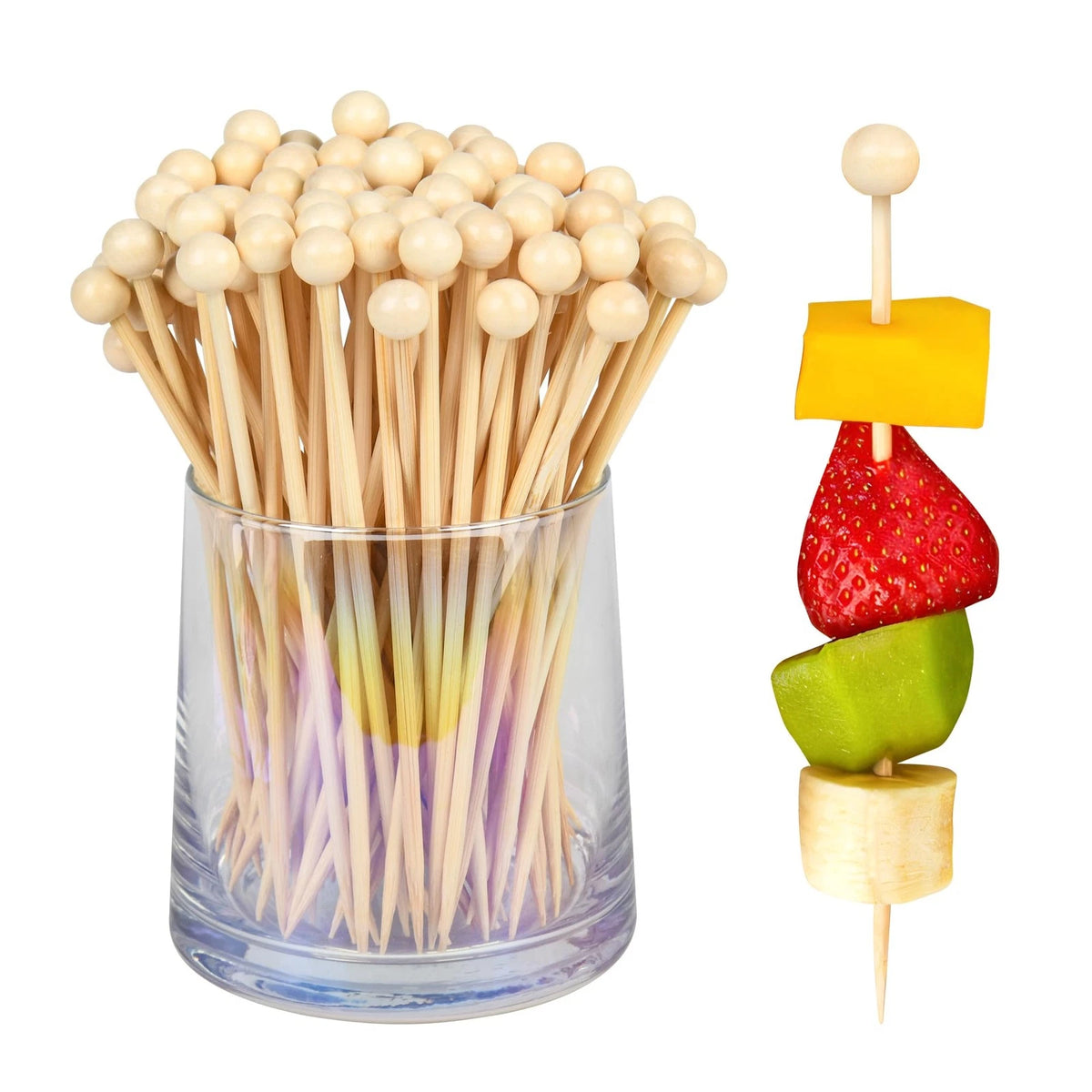 100Pcs Wooden Ball Toothpicks for Appetizers (4.7 Inch)