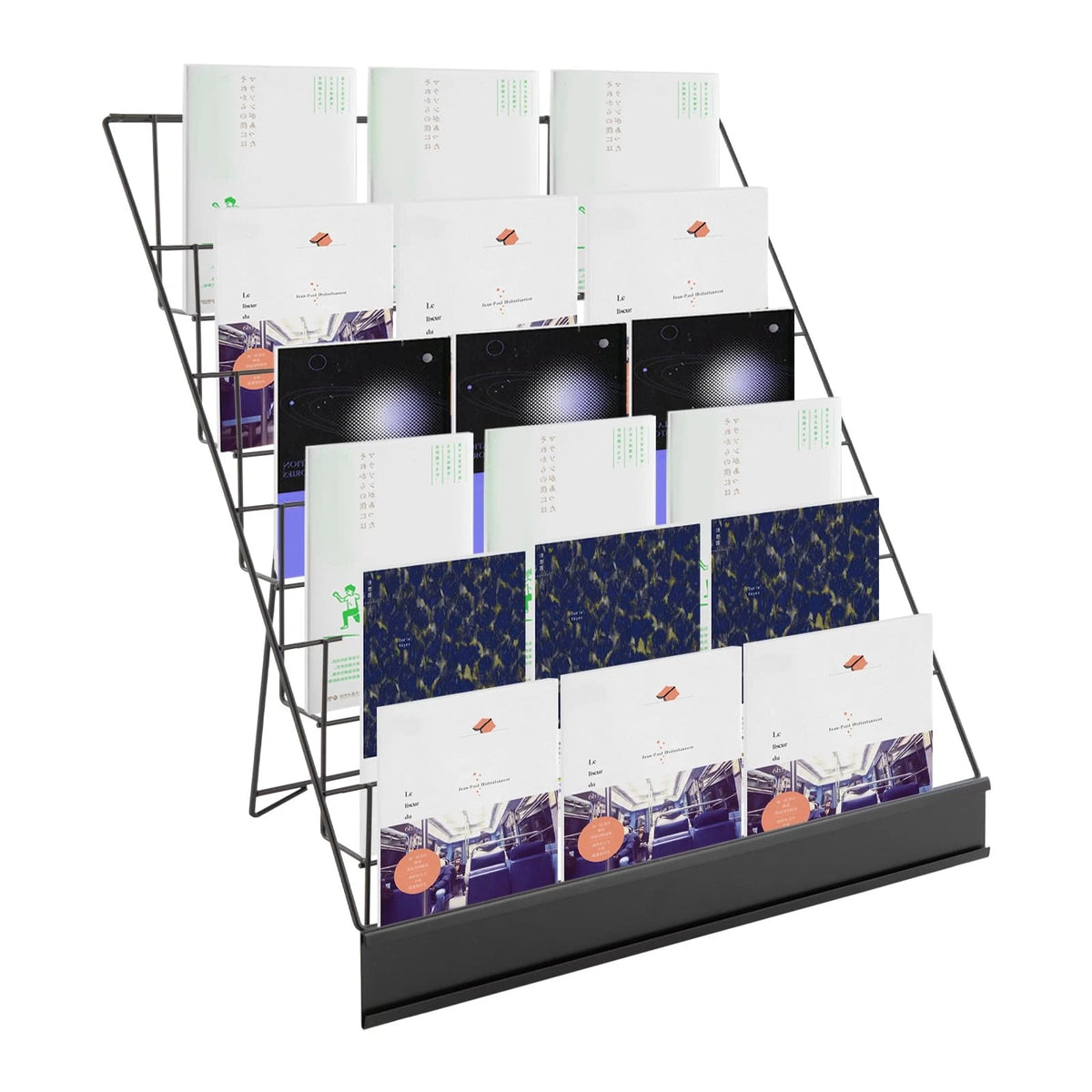 6-Tier Black Tabletop Book Rack for Displaying Magazines and Books
