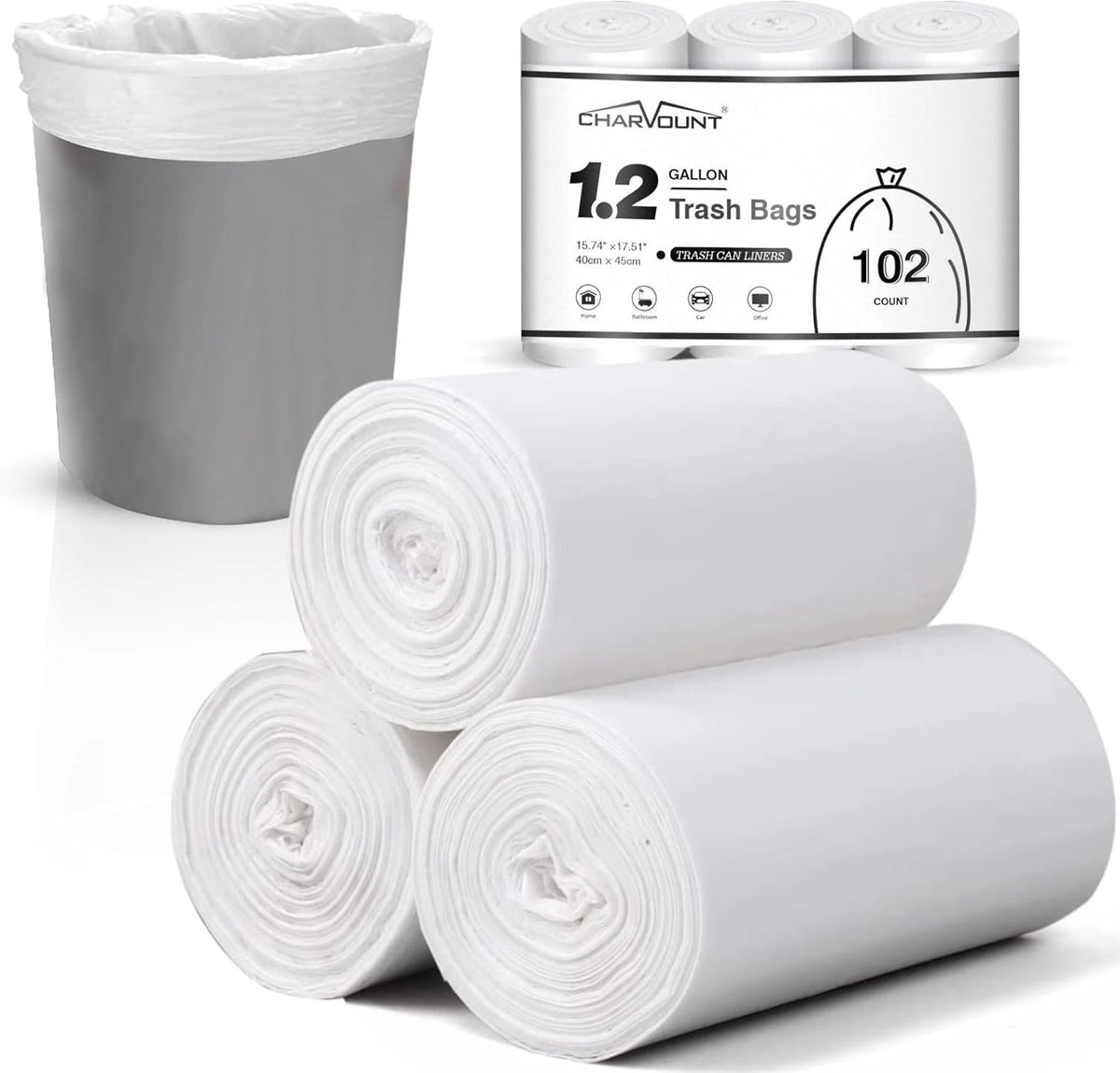 1.2 Gallon Small Trash Bags (102 Count) for Bathroom Trash Can Liners