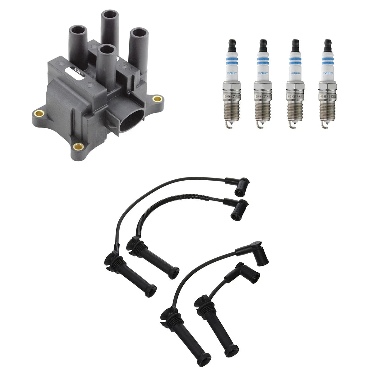 Set of 4 Denso Ignition Coil Wires & Bosch Iridium Spark Plugs for Mazda 6 (2003–2008)