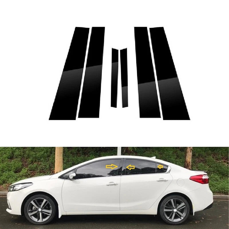 6X Gloss Black Pillar Post Door Trim Cover for KIA Forte Cerato (2014–2018)