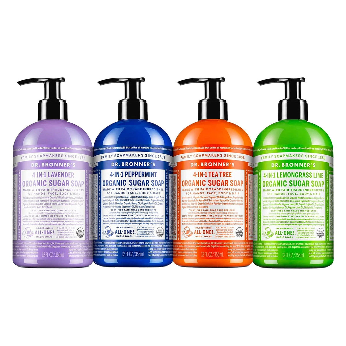 Set of 4 Organic Sugar Soap 12 oz Variety Pack