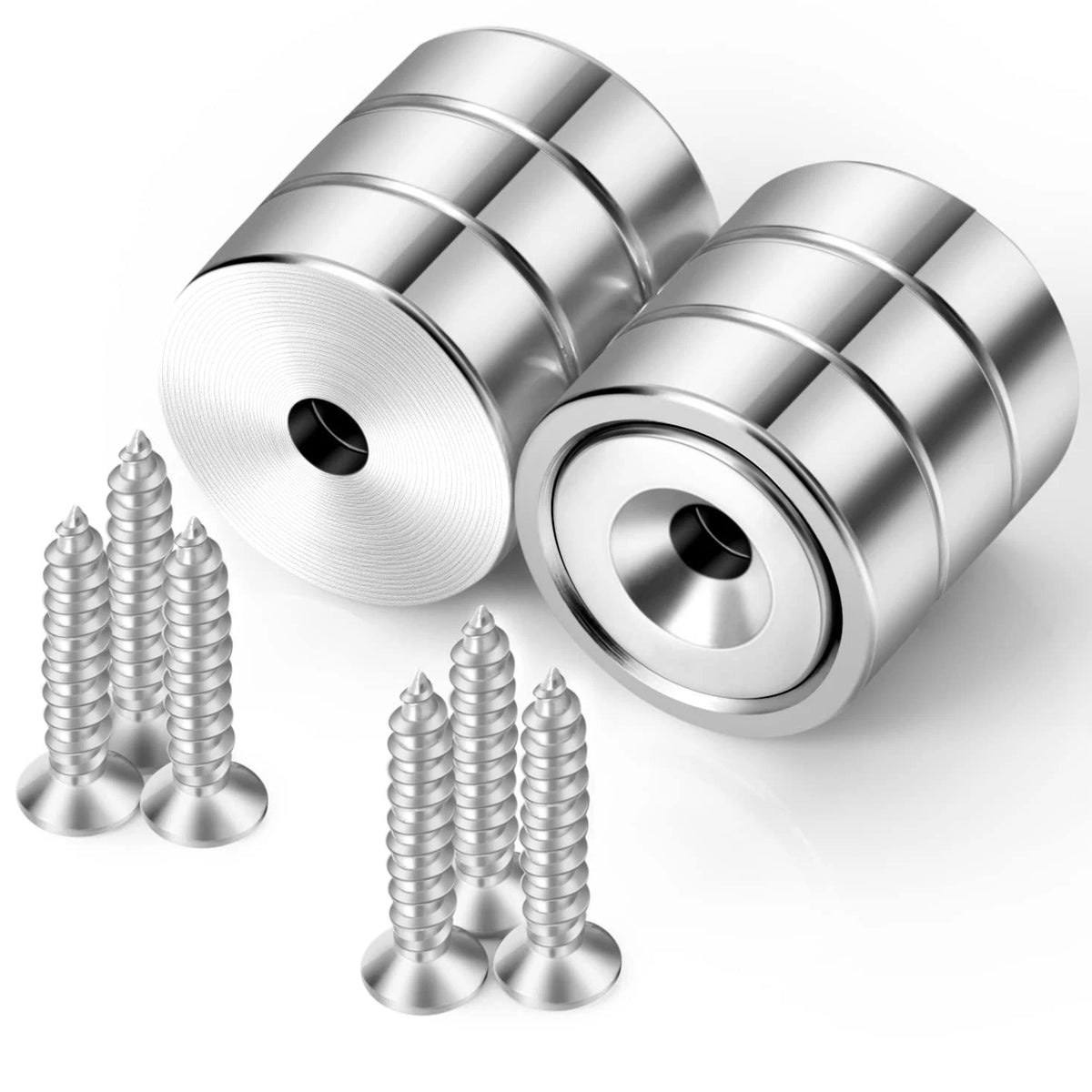 2X Heavy Duty Rare Earth Magnets with Screws, 22lbs, Silver