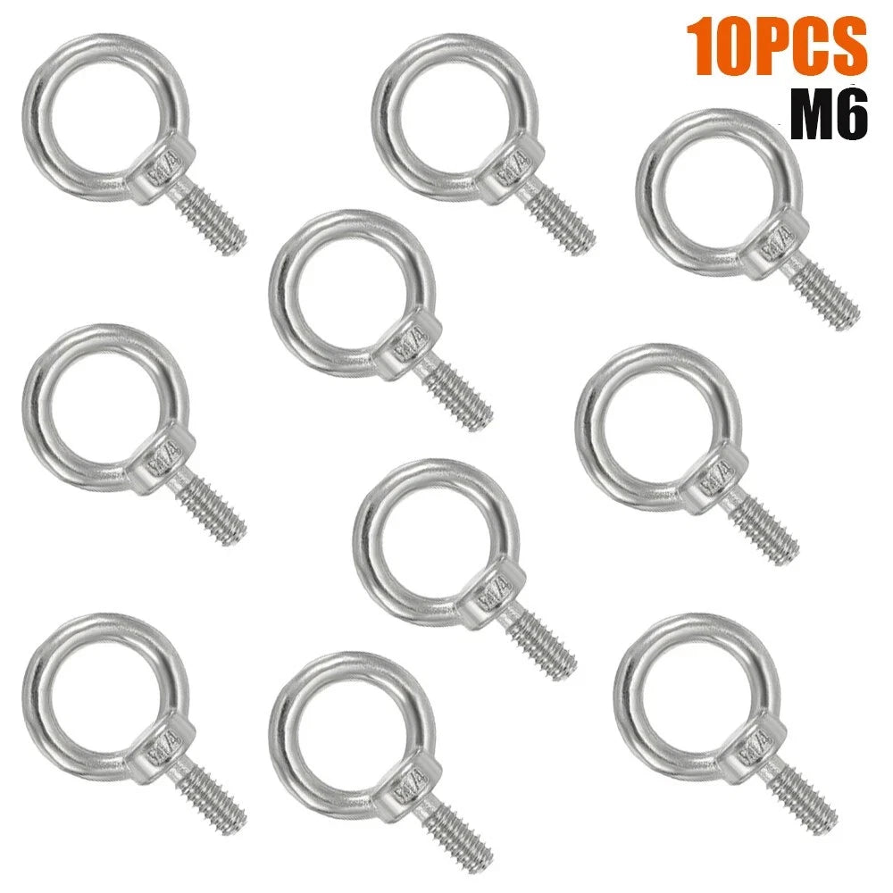 10Pcs M6 Stainless Steel Eye Bolt Thread Screw Ring Eyebolt