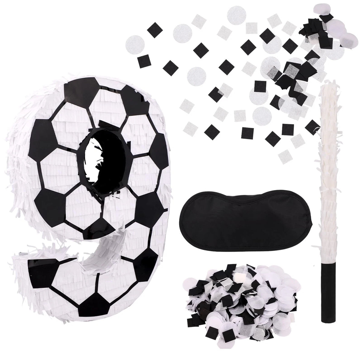 Set of 4 Soccer Party Piñatas - White & Black Number 9