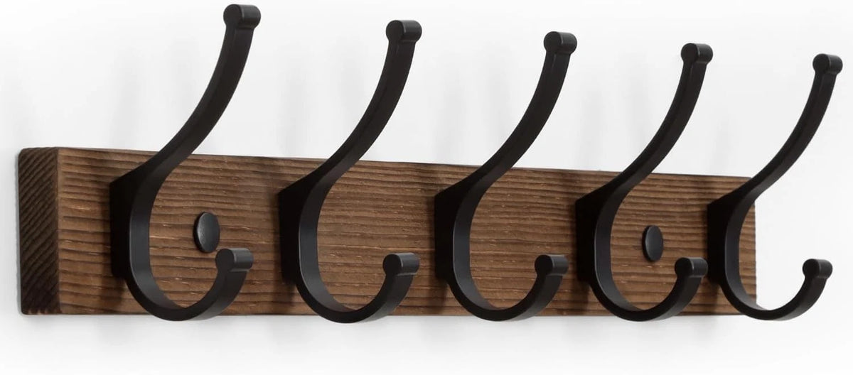 Coat Rack Wall Mount with 4 Hooks for Hanging Hats and Coats (16.5 Inches)