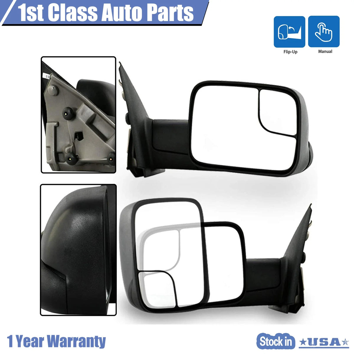 Pair Manual Towing Side View Mirrors for Dodge Ram 2500 3500 (2002–2009)