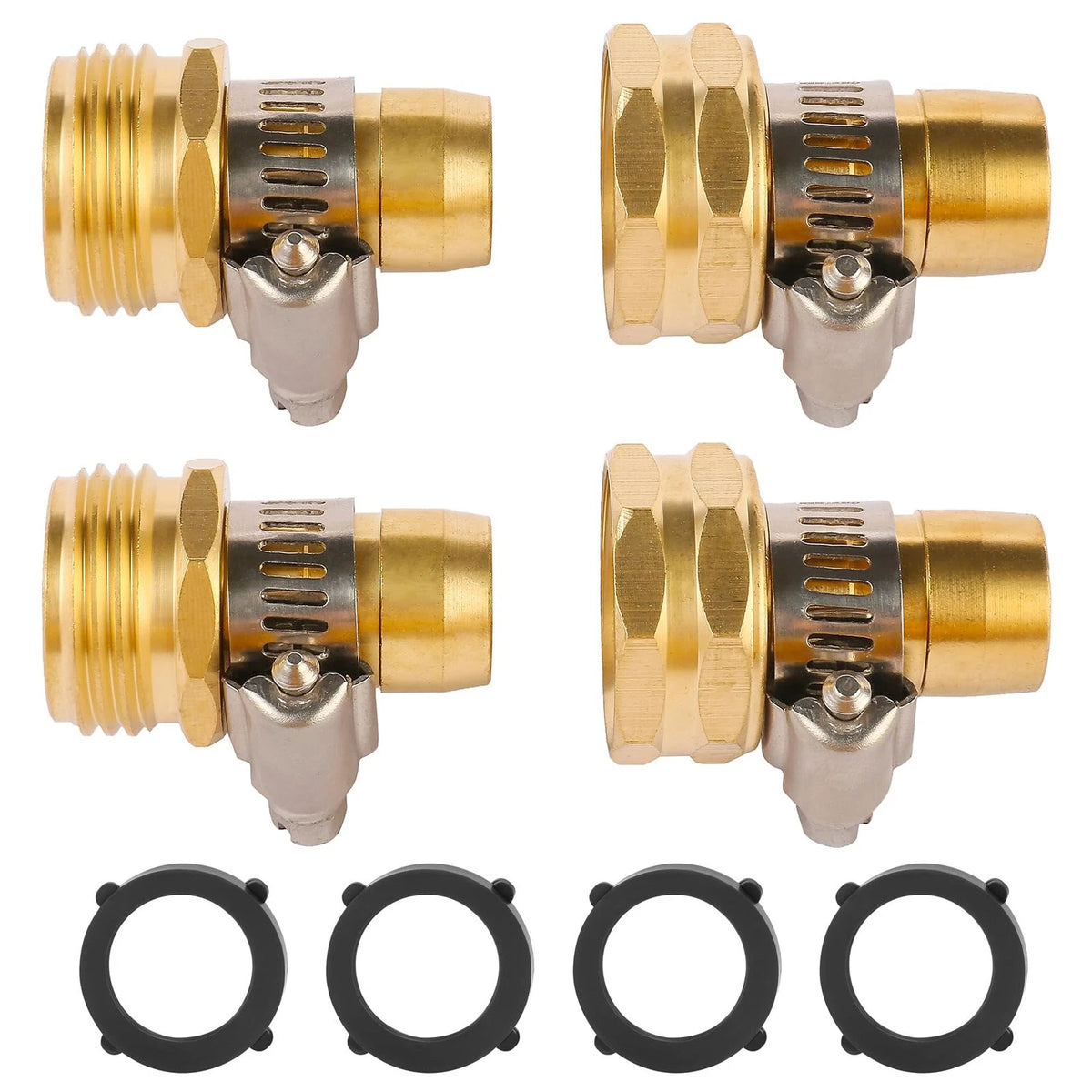 Set of 2 Brass Garden Hose Connectors for 3/4" or 5/8" Hose