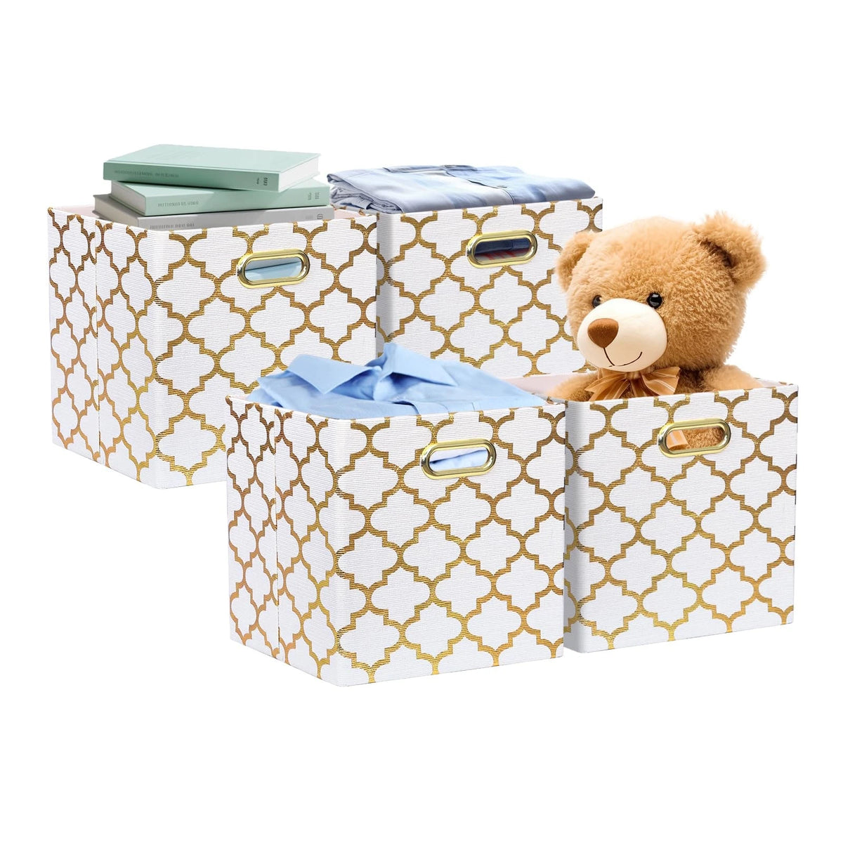 Set of 4 Collapsible Storage Cube Bins for Organizing (No Part Numbers)