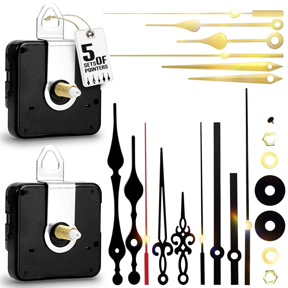 2Pcs Quartz Clock Mechanism Kit for Wall Clocks (16mm & 23mm)