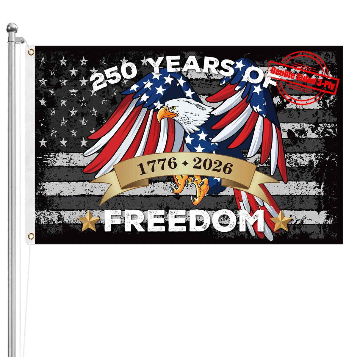 3x5 FT Double Sided USA Flag - Heavy Duty 250th Anniversary
