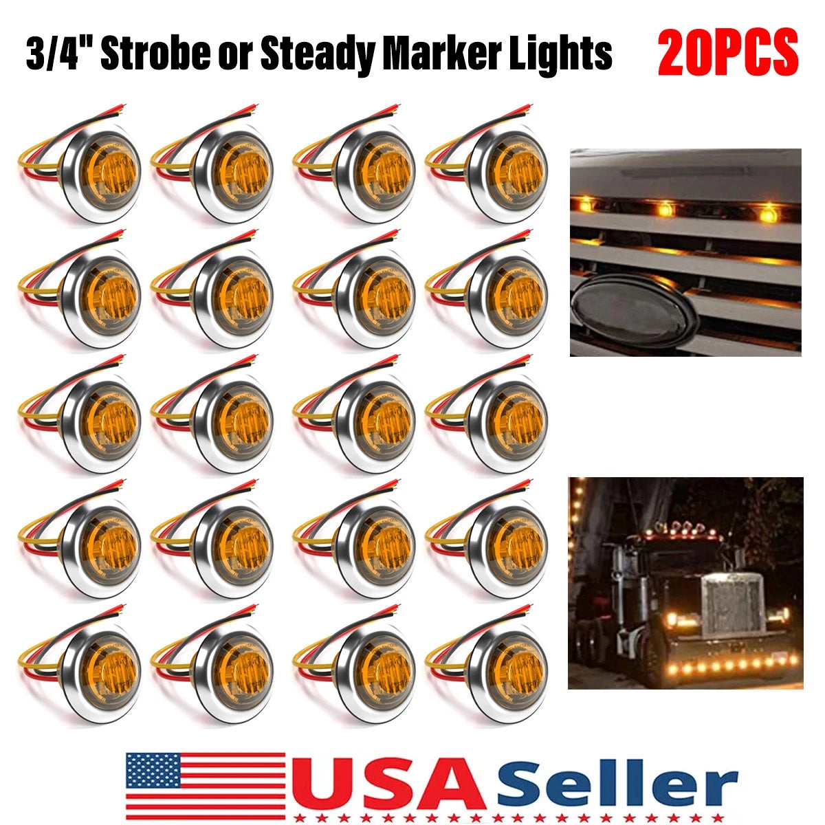 20X 3/4" Dual Function LED Strobe Marker Lights 12V 24V