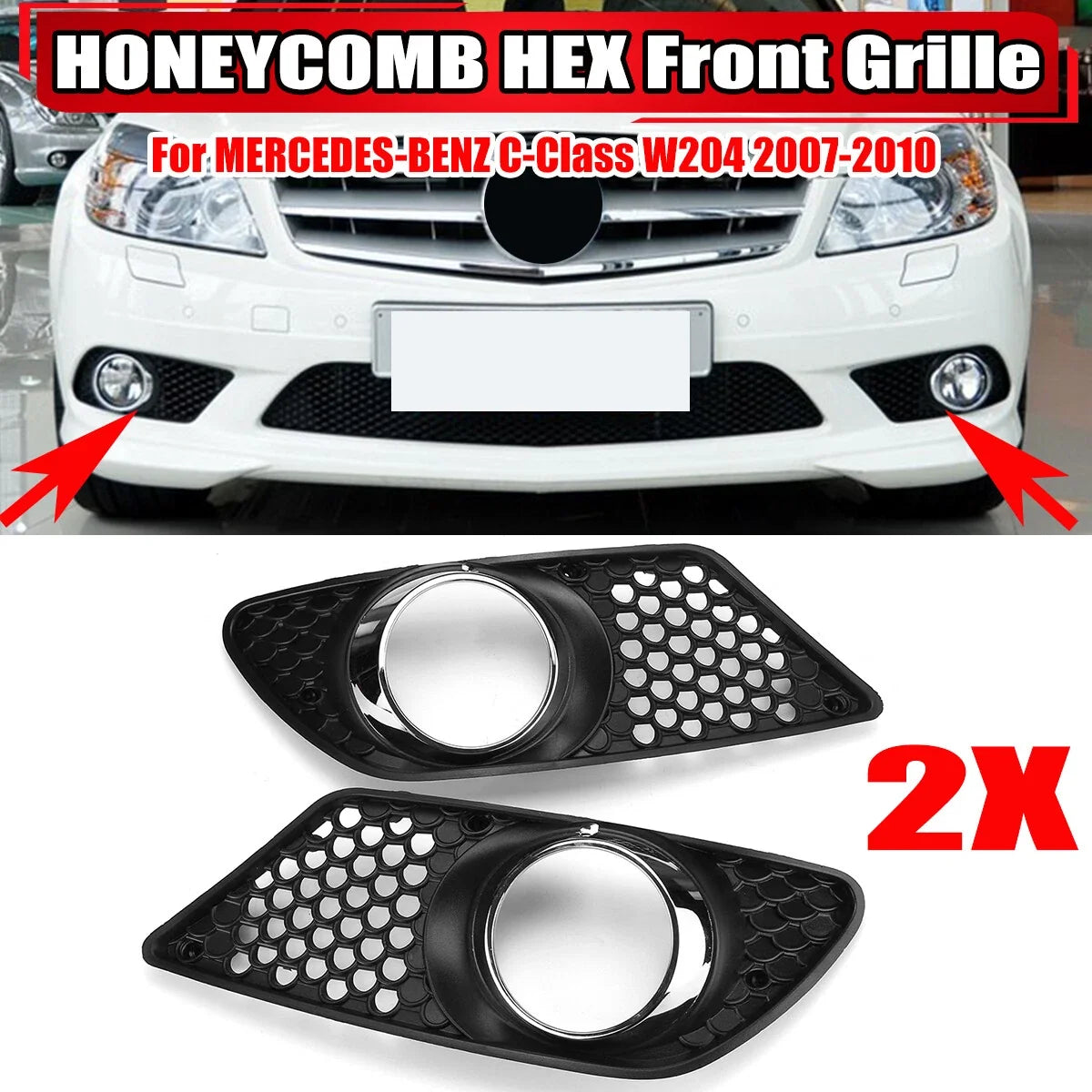 Front Fog Lamp Bezel Grille Cover for Benz C-Class W204 C300 C350 (2007–2010)
