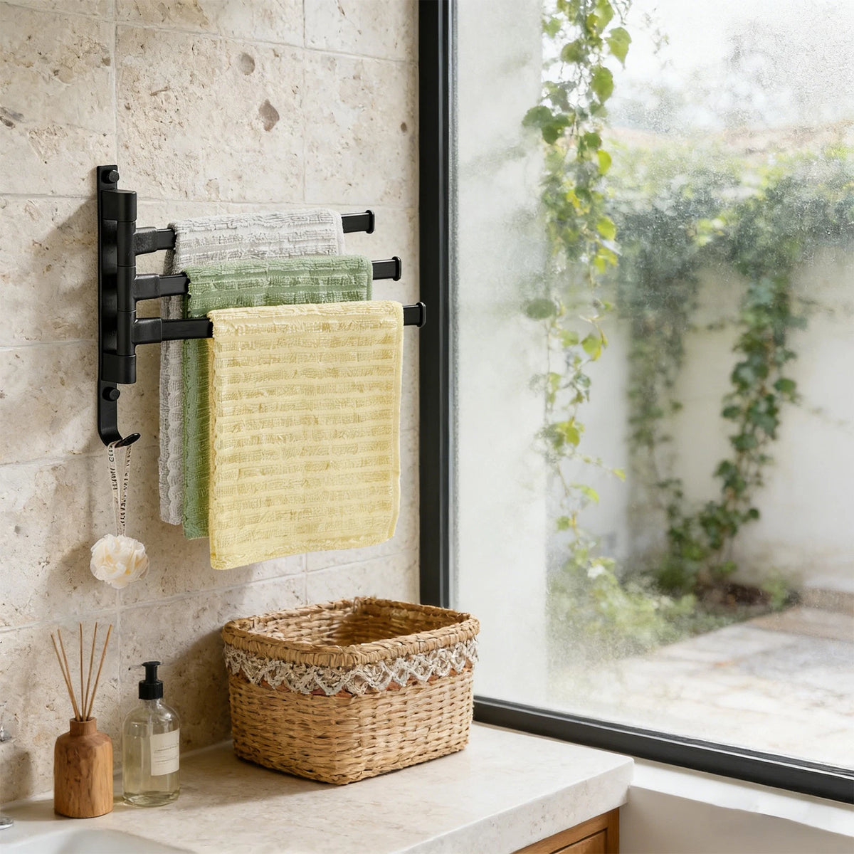 3-Arm Swivel Towel Rack for Wall-Mounted Bath Towel Holder
