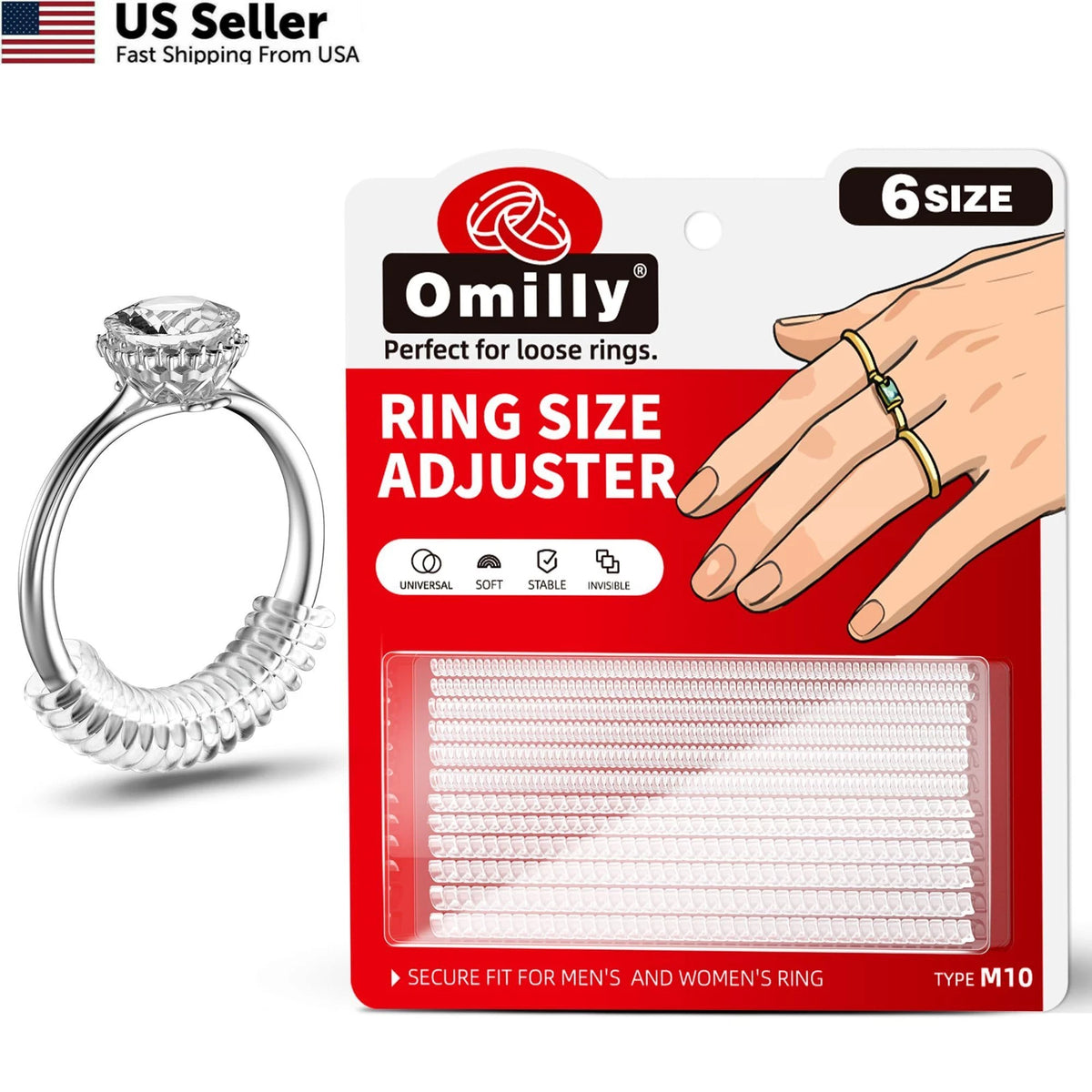 12 Pack Ring Size Adjuster for Loose Rings - 6 Sizes