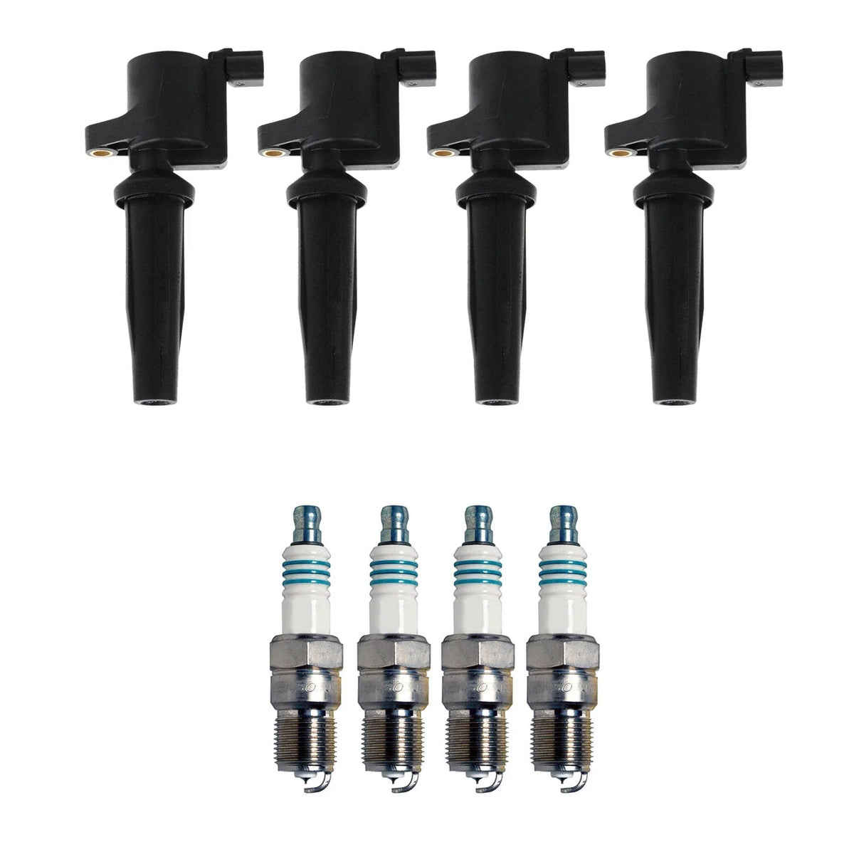 Set of 4 Ignition Coils & Spark Plugs for Ford Focus 3 (2012–2018)