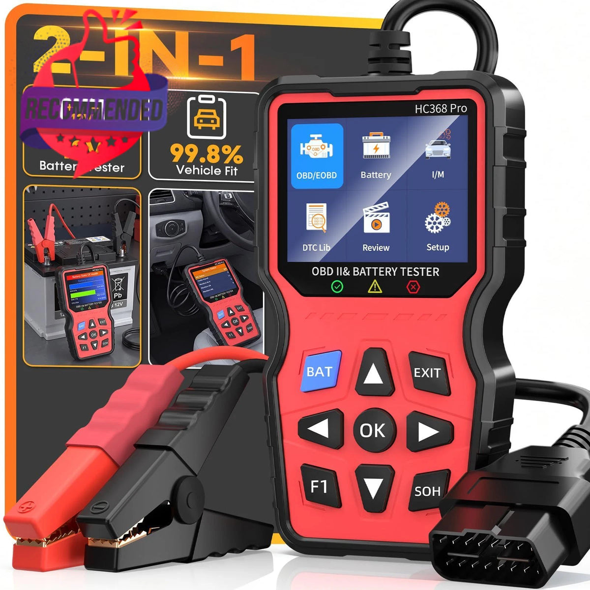 2-in-1 OBD2 Scanner with Battery Tester for OBDII Vehicles