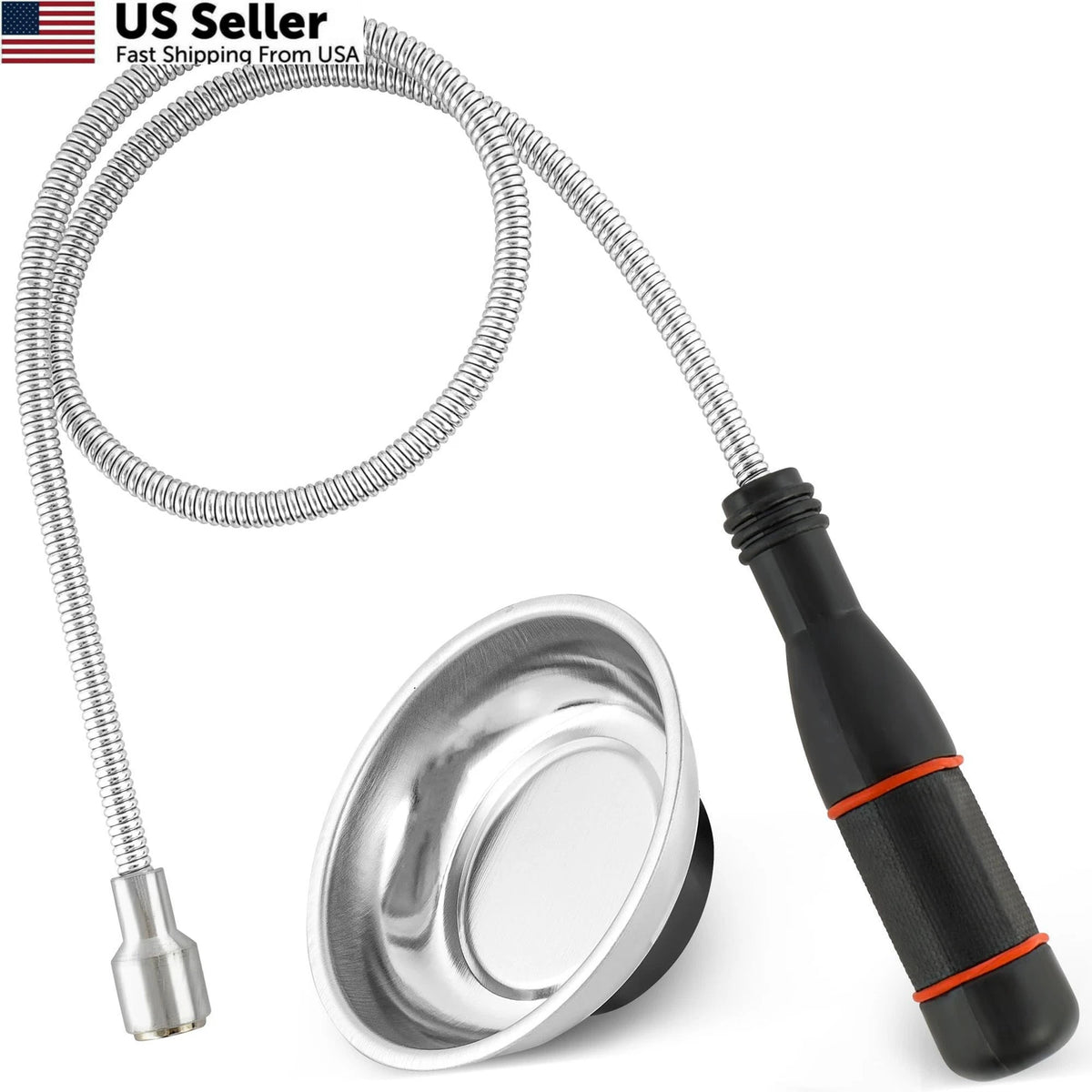 Flexible Magnetic Pickup Tool with Parts Tray, 5LB Silver