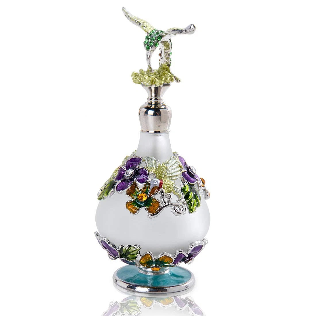 Hummingbird Flower Glass Perfume Bottle 0.8 Ounces, Clear