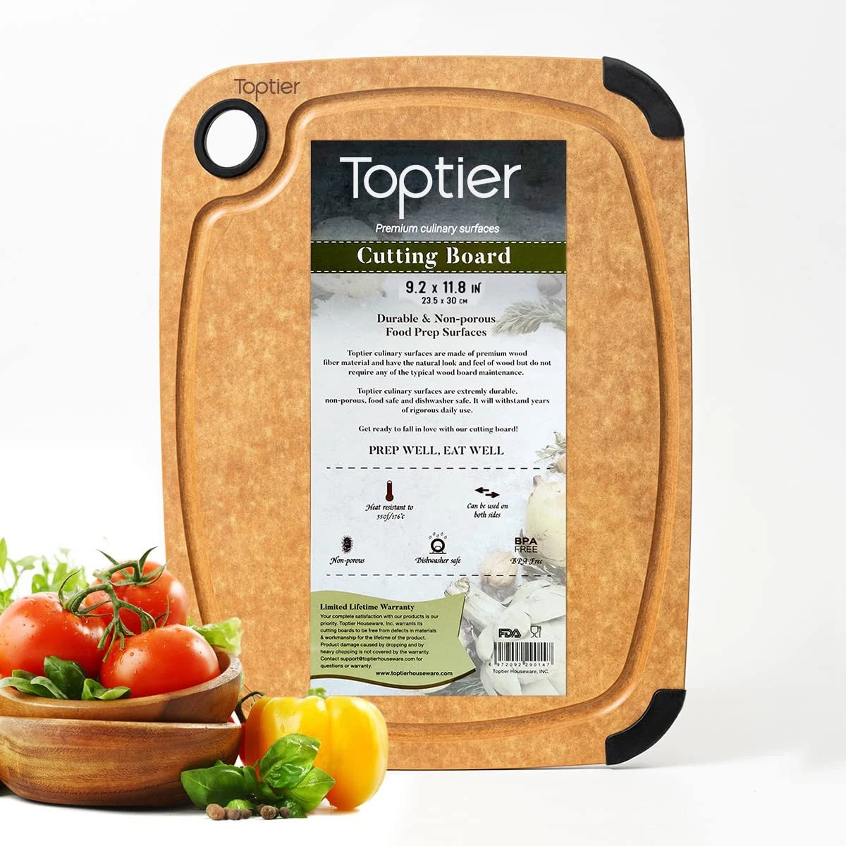 Cutting Board for Kitchen - 11.8"L x 9.3"W, Natural/Shield