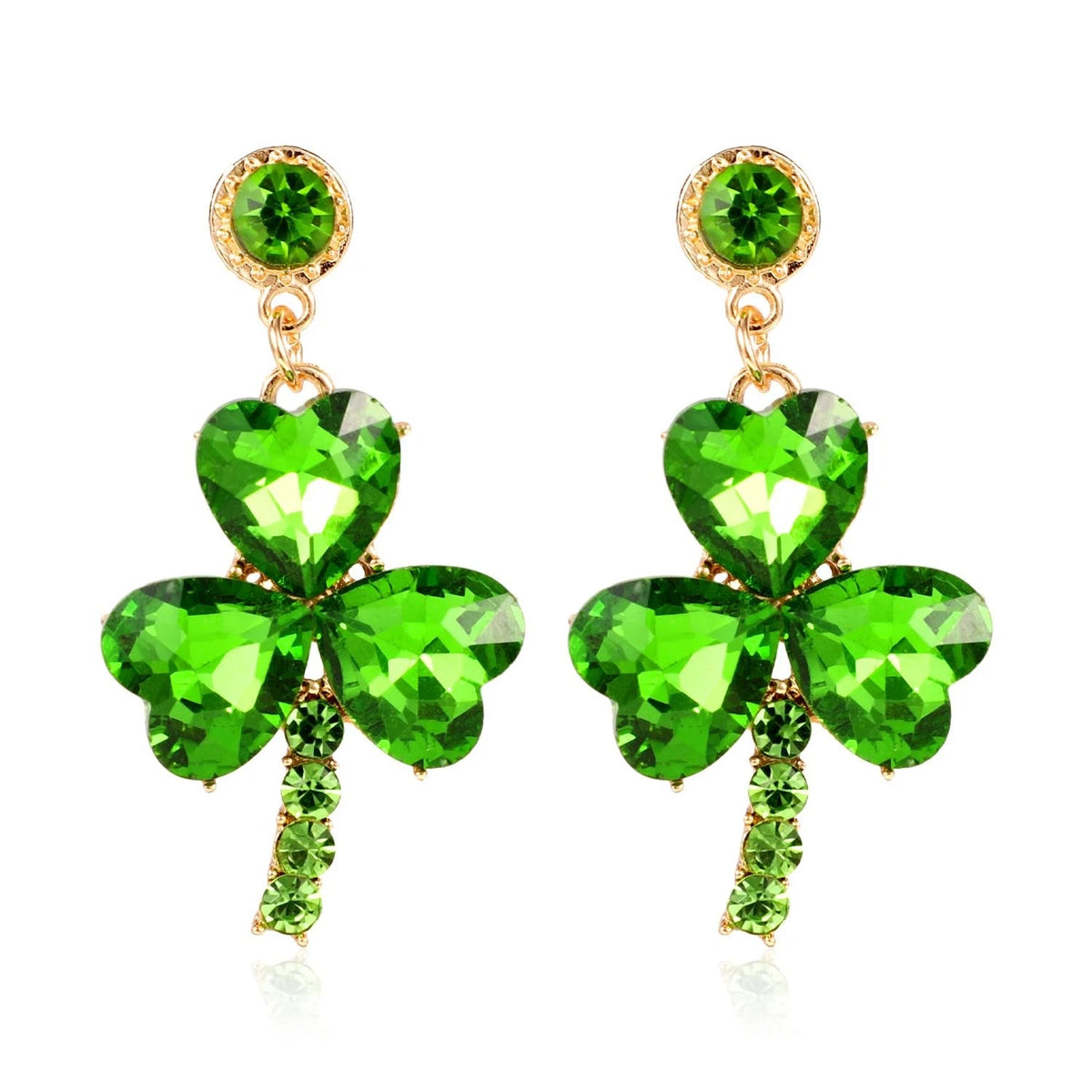 2X Lucky Shamrock Dangle Earrings for St Patrick's Day - Green Silver-Plated