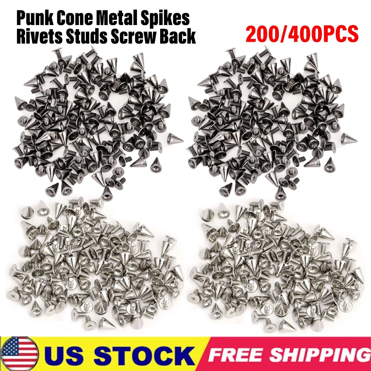 Set of 200 Punk Cone Metal Spikes Rivets for Jacket Leather