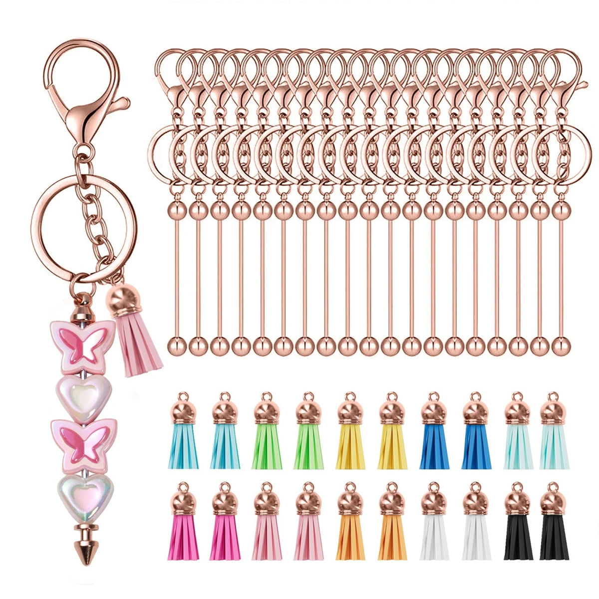 40 Pcs Beadable Keychain Bar for Pendant DIY