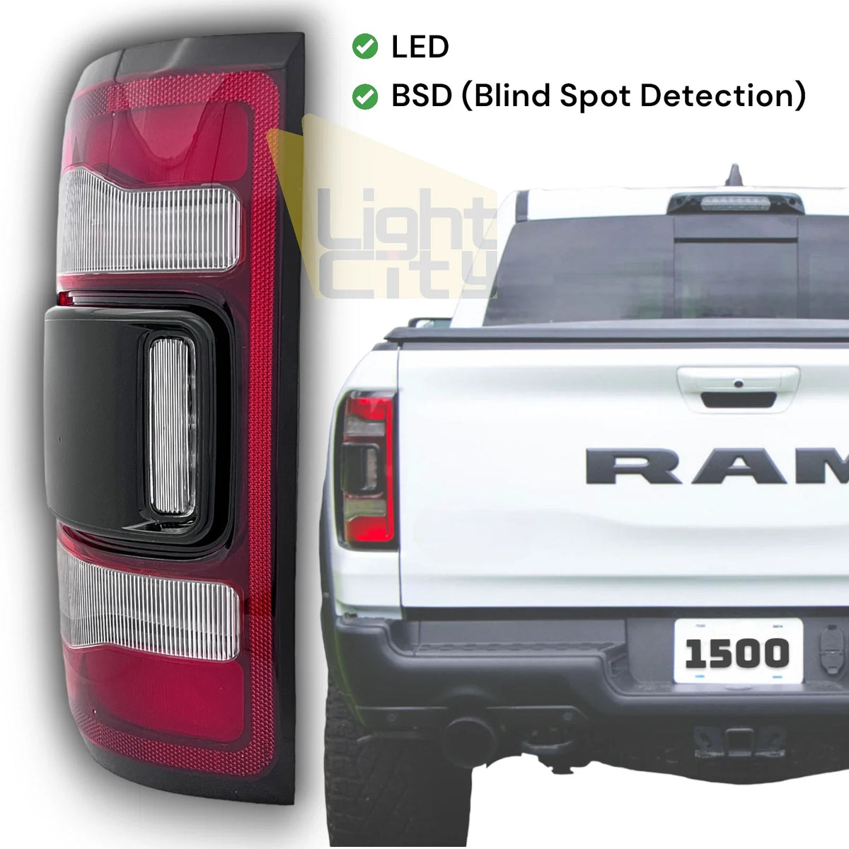 Full LED Tail Light Black Trim LH for RAM 1500 (2019–2023)
