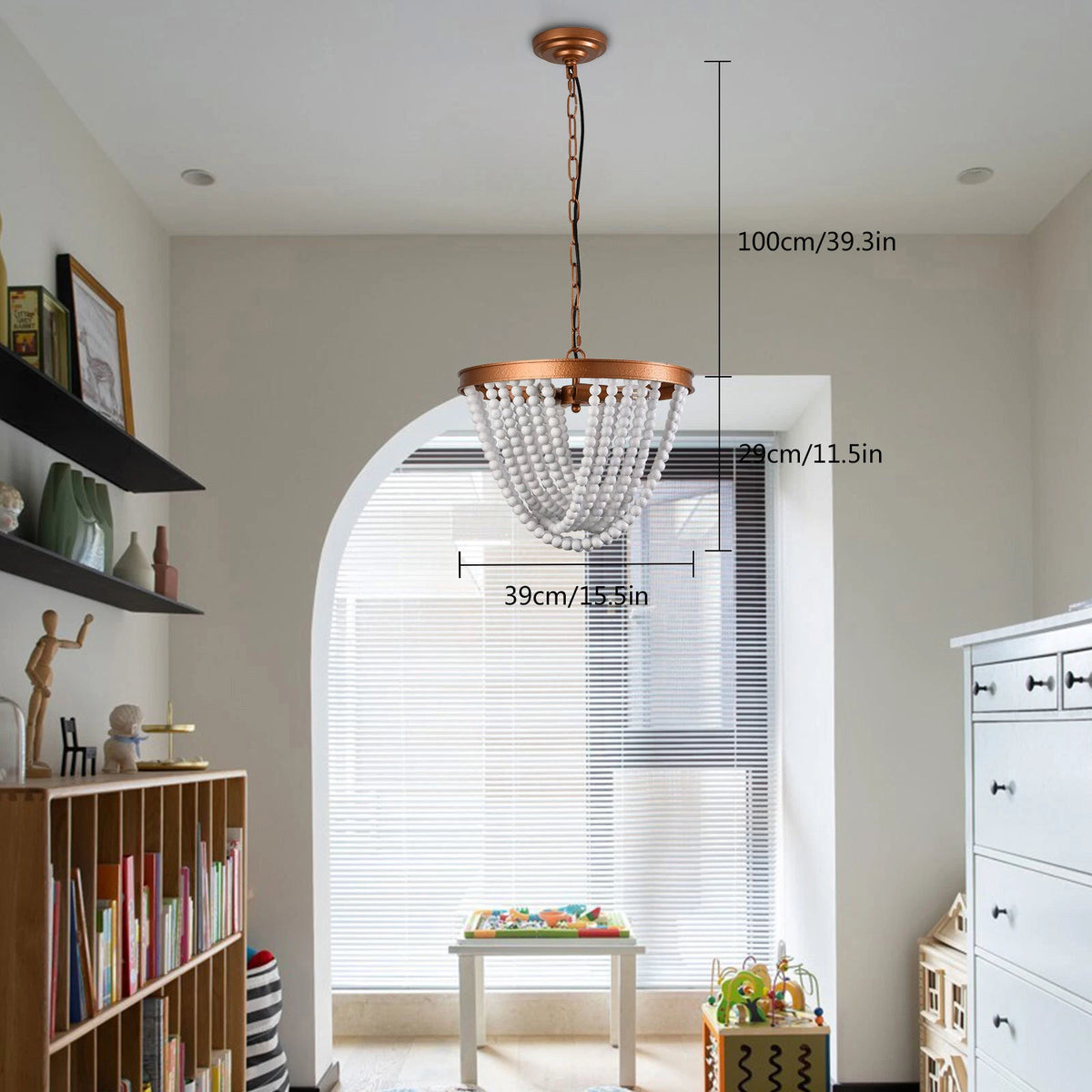 3-Light Wood Bead Chandelier Pendant for Rustic Bohemian Ceiling Lamp