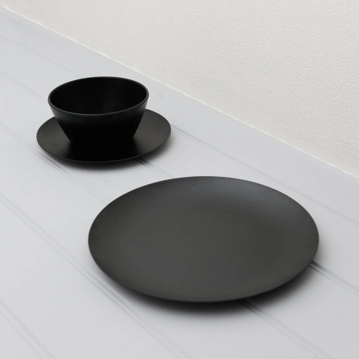 12pc Melamine Matt Black Dinner Set for Caravan Motorhome (LW710)
