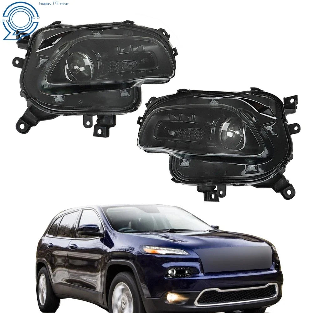 Set of 2 Projector Headlights for Jeep Cherokee (2014–2018) Black Housing Halogen